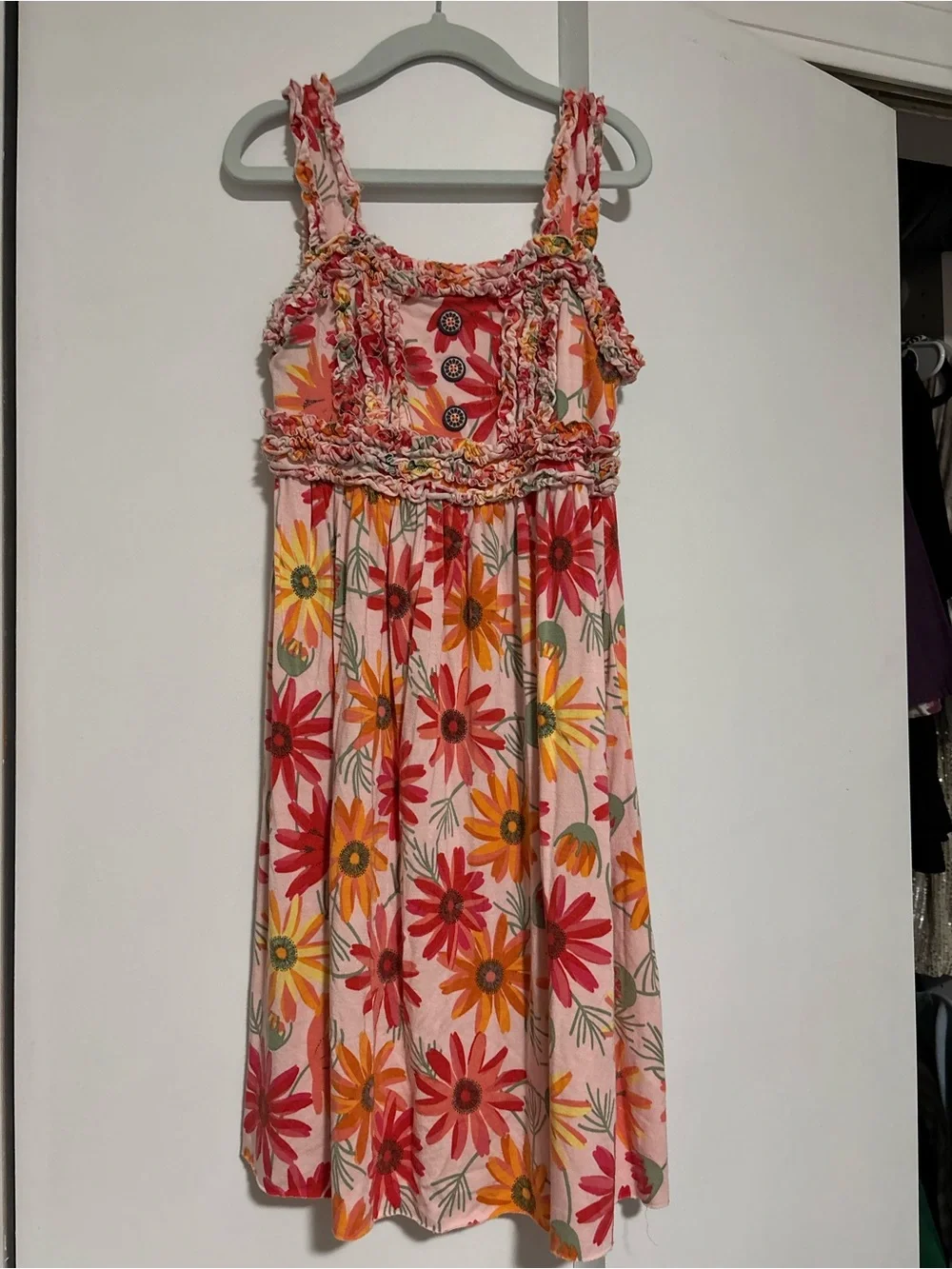Matilda Jane size 8 floral pink orange Floral Sundress Ruffle Details bamboo
